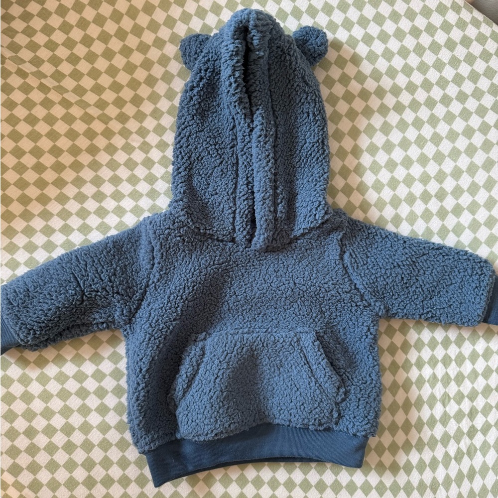Carter's Plush Bear-Ear Sherpa Hoodie in Dusty Blue